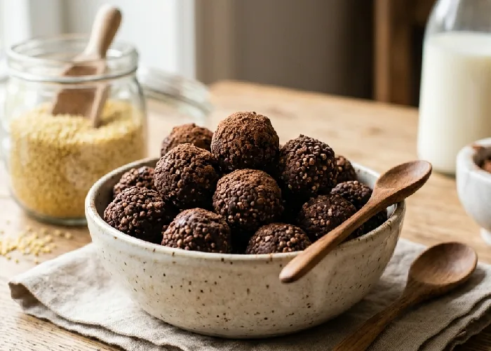 Crunchy cocoa choco balls made from millet grain