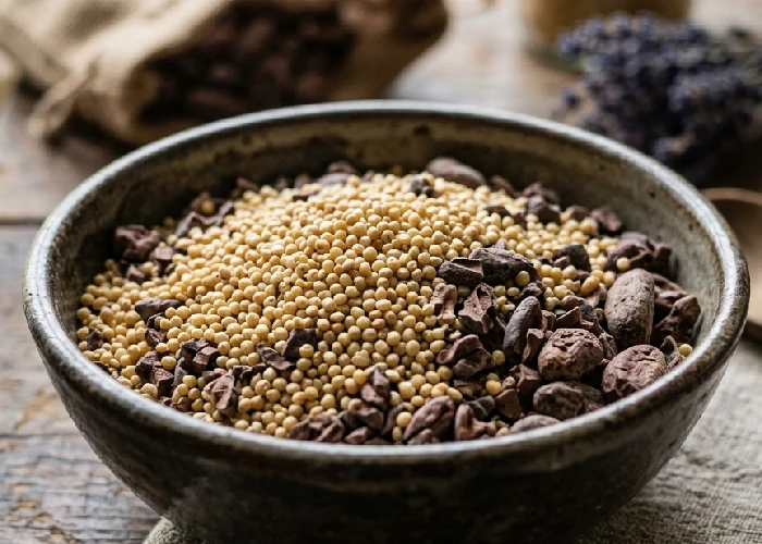 Natural millet grain and cocoa.