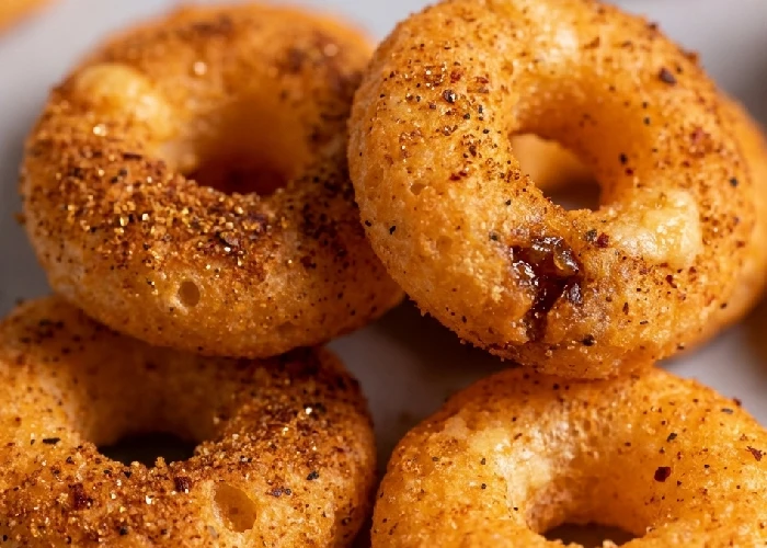 Close up of crunchy cheese snacks showing the texture of iron-rich jaggery and spices.
