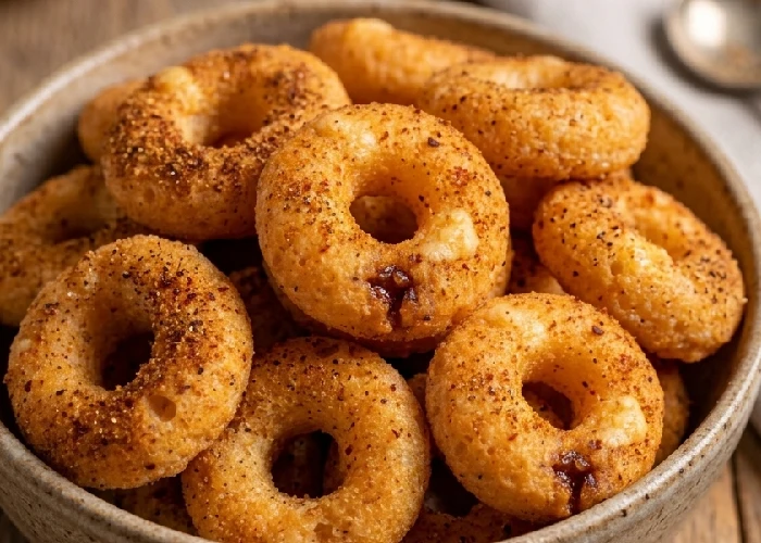 A bowl of chilly cheese ring snacks served as a healthy whole grain alternative.