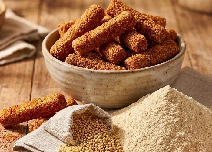 A bowl of crunchy millet sticks made from jowar millets.