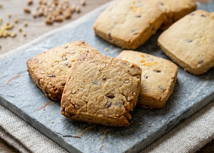 Close up view of crispy millet cookies without sugar baked naturally using real millets, whole wheat.