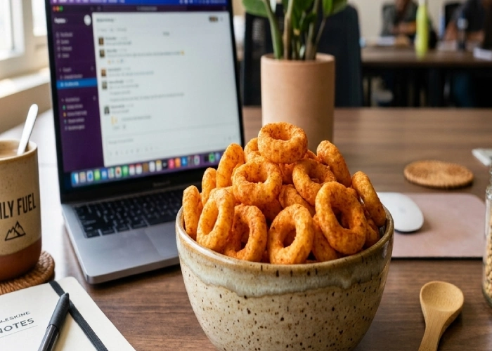 Bowl of healthy millet snacks for office daily fuel, packed with sprouted grains and natural spices.