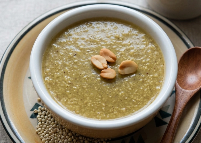 Bowl of healthy morning breakfast made with roasted millet