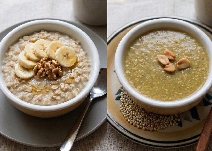 Bowl of healthy morning breakfast made with roasted millet