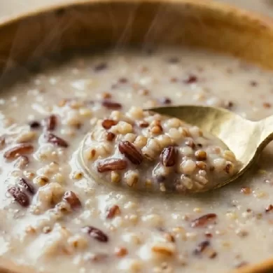 Warm rice congee with red rice and millets
