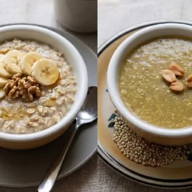 Bowl of healthy morning breakfast made with roasted millet
