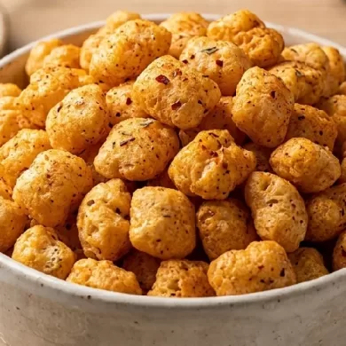 Crunchy roasted jowar pops in a ceramic bowl